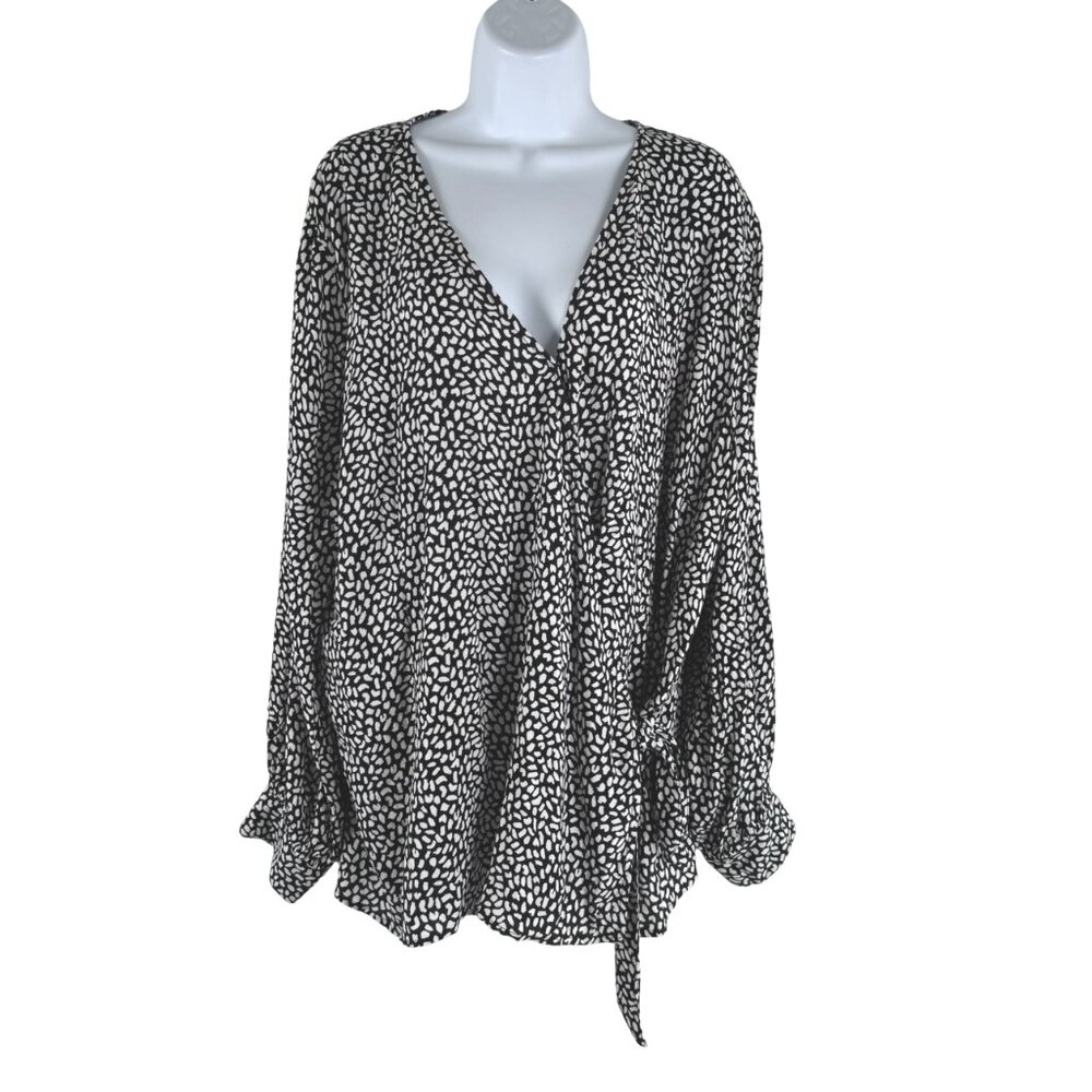 Talbots Wrap‎ Top 2X Black White Printed Long Sleeve Viscose NWT TP-3557